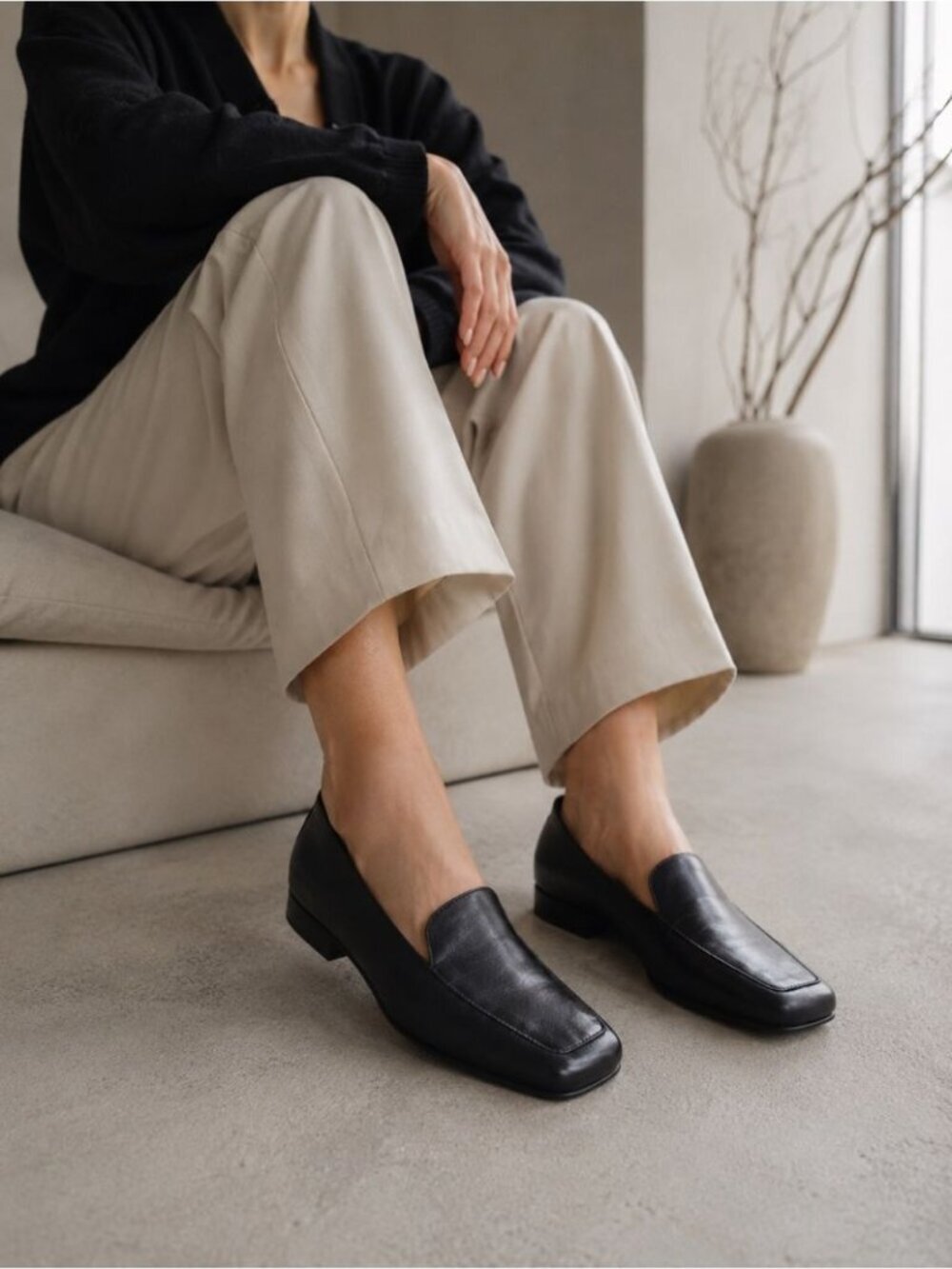 Antonio Melani Black Leather Loafers Square Toe Low Heel Comfort Shoes Size 8M